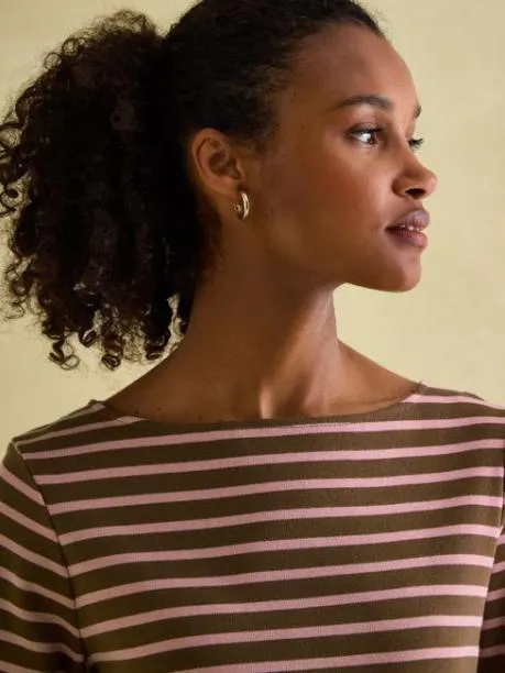Tops and TShirts Women Joules Chocolate Brown Pink Boat Neck Breton Top