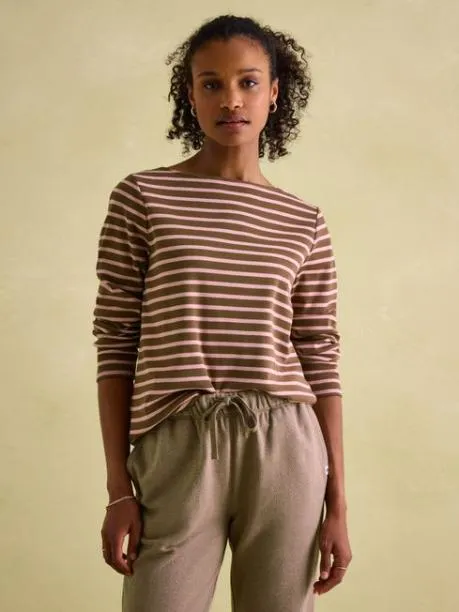 Tops and TShirts Women Joules Chocolate Brown Pink Boat Neck Breton Top