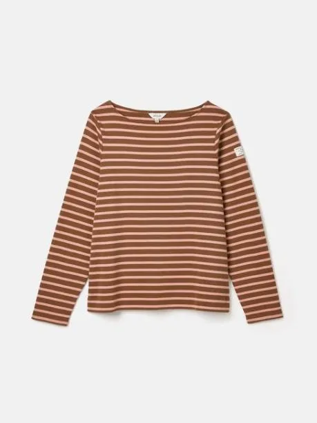 Tops and TShirts Women Joules Chocolate Brown Pink Boat Neck Breton Top