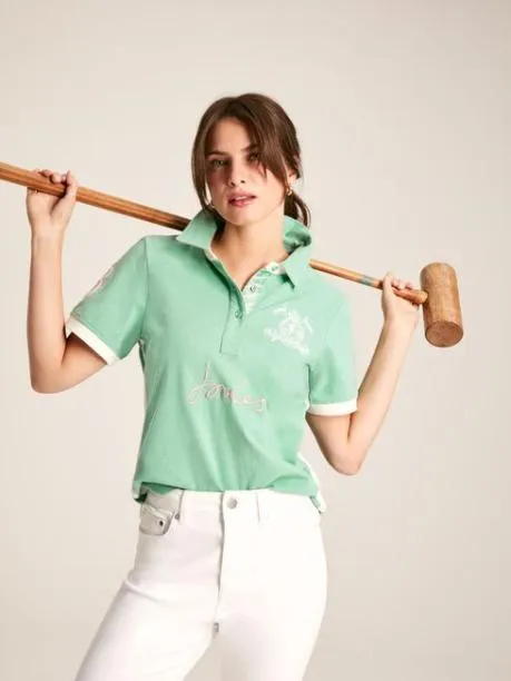 Tops and TShirts Women Joules Green Short Sleeve Cotton Polo Shirt