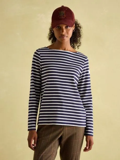 Tops and TShirts Women Joules Navy and White Striped Boat Neck Breton Top