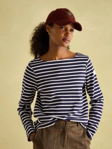 Tops and TShirts Women Joules Navy and White Striped Boat Neck Breton Top