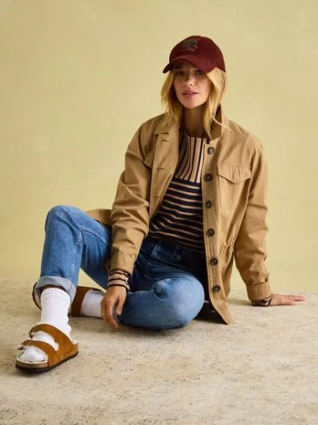 Tops and TShirts Women Joules TanNavy Boat Neck Breton Top