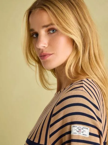Tops and TShirts Women Joules TanNavy Boat Neck Breton Top