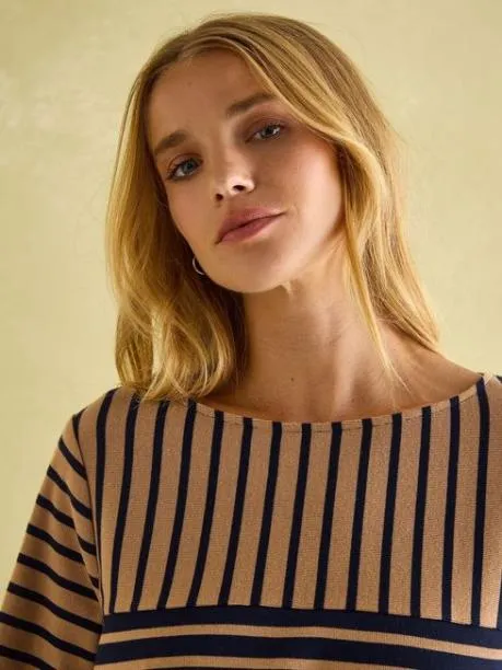 Tops and TShirts Women Joules TanNavy Boat Neck Breton Top