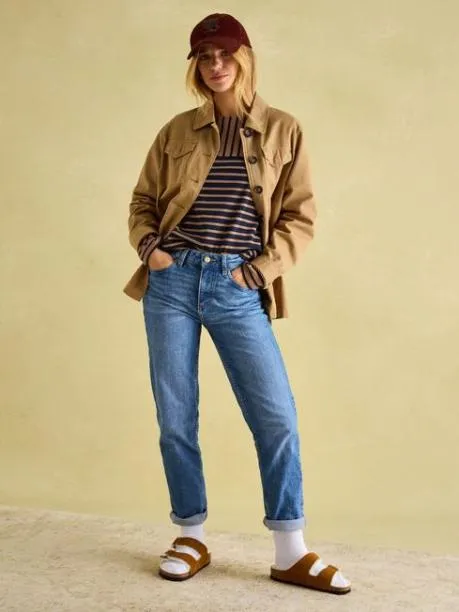 Tops and TShirts Women Joules TanNavy Boat Neck Breton Top