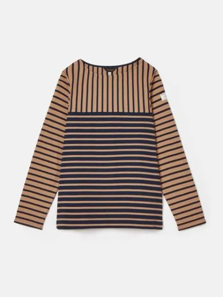 Tops and TShirts Women Joules TanNavy Boat Neck Breton Top
