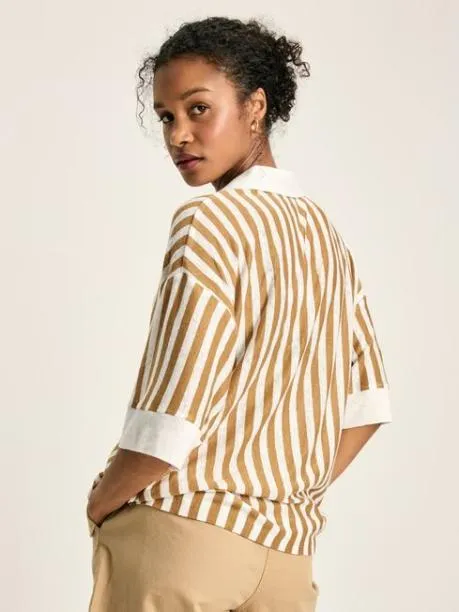 Tops and TShirts Women Joules Tan White Linen Polo Shirt Tops and TShirts Women Joules Tan White Linen Polo Shirt