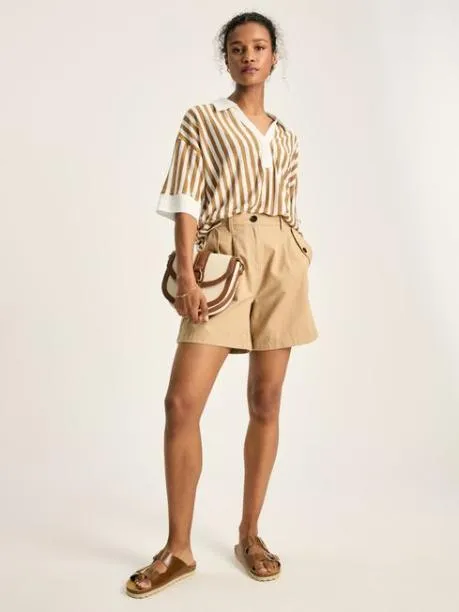 Tops and TShirts Women Joules Tan White Linen Polo Shirt Tops and TShirts Women Joules Tan White Linen Polo Shirt