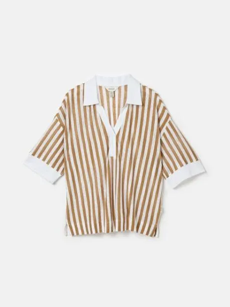 Tops and TShirts Women Joules Tan White Linen Polo Shirt Tops and TShirts Women Joules Tan White Linen Polo Shirt