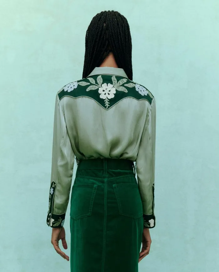 Tops Women The Great The Western Heritage Shirt Dried Sage Tops Women The Great The Western Heritage Shirt Dried Sage