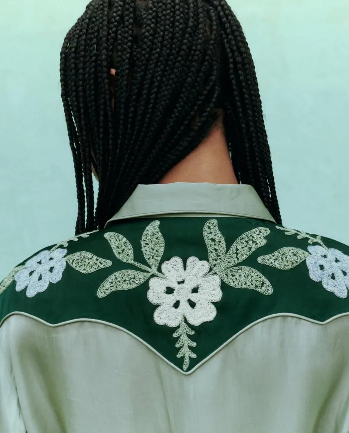 Tops Women The Great The Western Heritage Shirt Dried Sage Tops Women The Great The Western Heritage Shirt Dried Sage