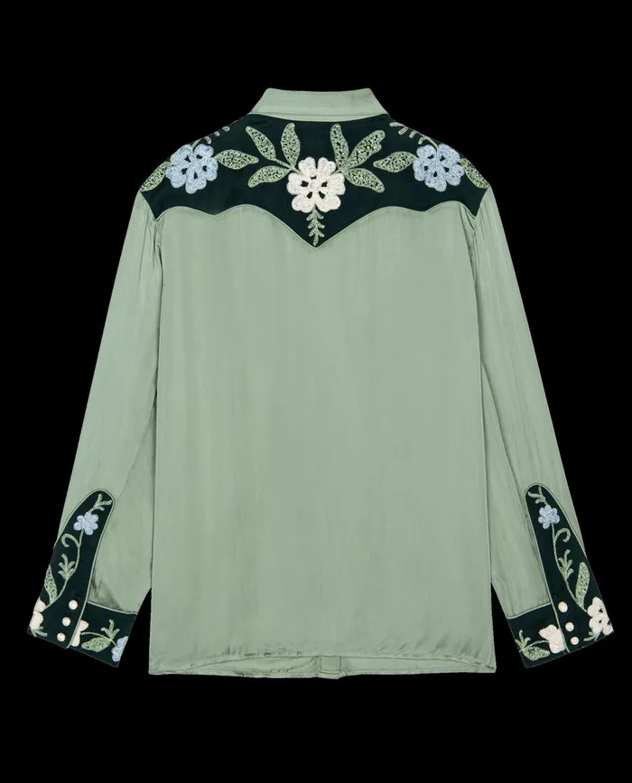 Tops Women The Great The Western Heritage Shirt Dried Sage Tops Women The Great The Western Heritage Shirt Dried Sage