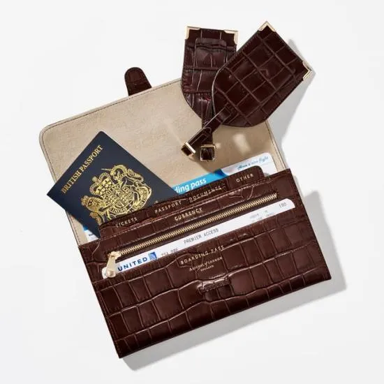 Travel Wallet With Removable Inserts Deep Shine Amazon Brown Croc WomenMen Aspinal Of London Travel Wallets