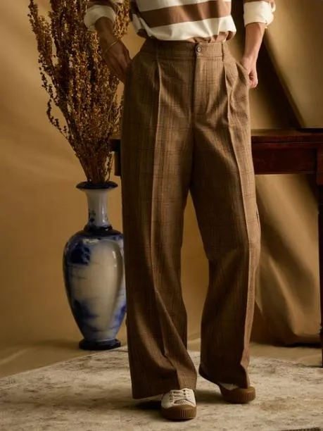 Trousers and Jeans Women Joules Check Wide Leg Tweed Trousers
