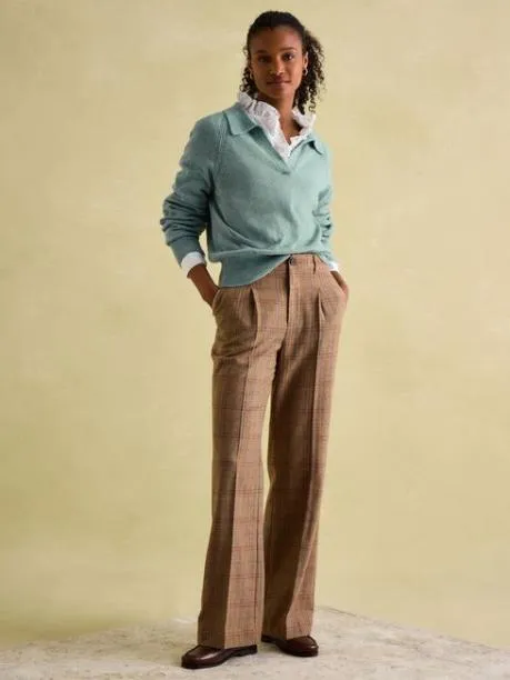 Trousers and Jeans Women Joules Check Wide Leg Tweed Trousers