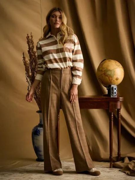 Trousers and Jeans Women Joules Check Wide Leg Tweed Trousers