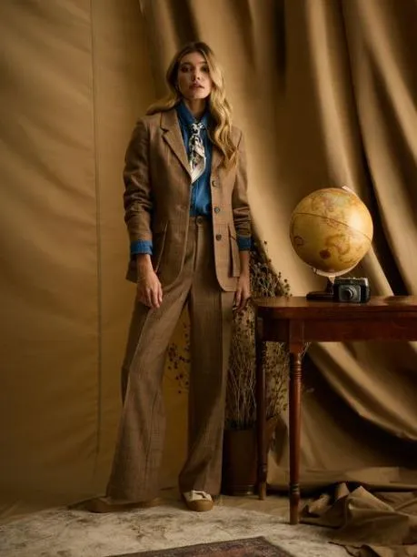 Trousers and Jeans Women Joules Check Wide Leg Tweed Trousers