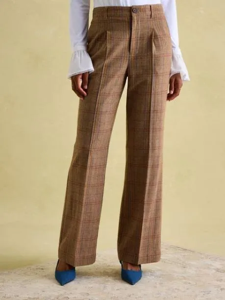 Trousers and Jeans Women Joules Check Wide Leg Tweed Trousers