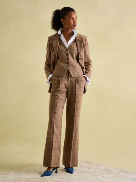 Trousers and Jeans Women Joules Check Wide Leg Tweed Trousers