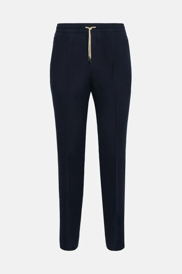Trousers Men Boggi Milano City Linen Trousers Navy Blue