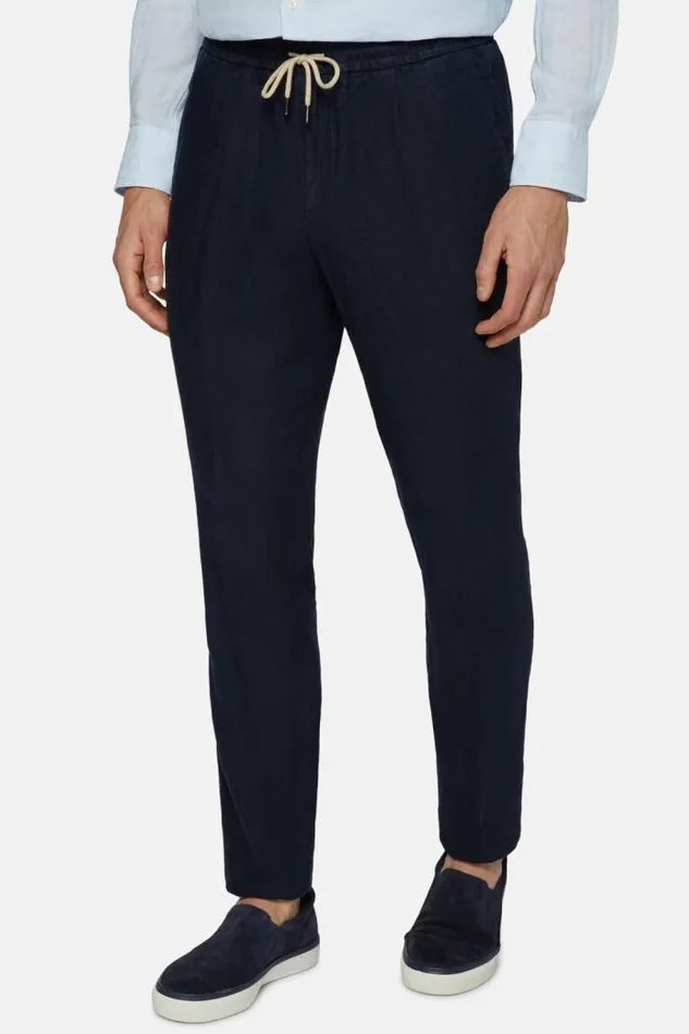 Trousers Men Boggi Milano City Linen Trousers Navy Blue Trousers Men Boggi Milano City Linen Trousers Navy Blue
