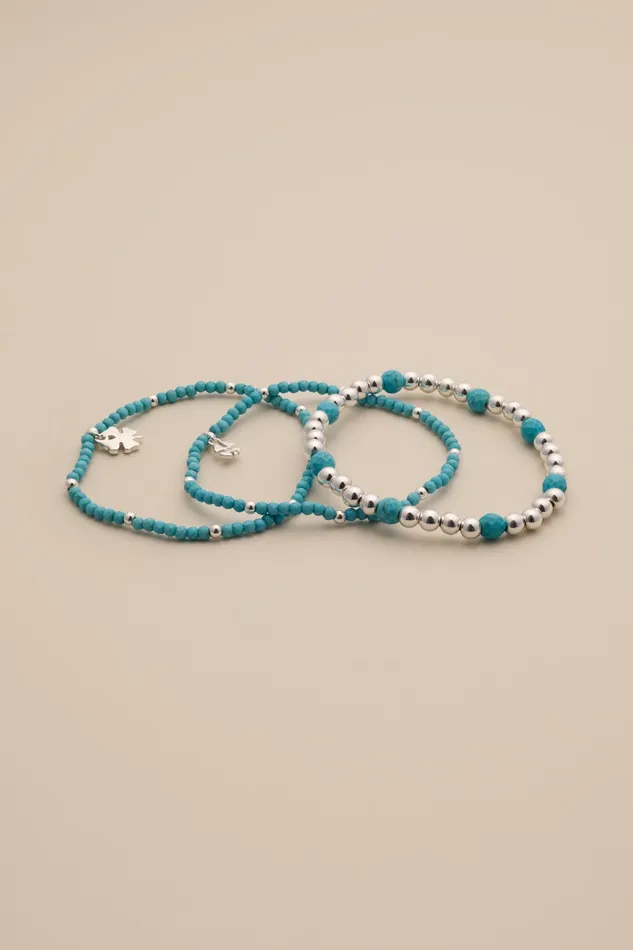 Turq Beaded Bracelet Set Silver Women Lucky Brand Jewelry