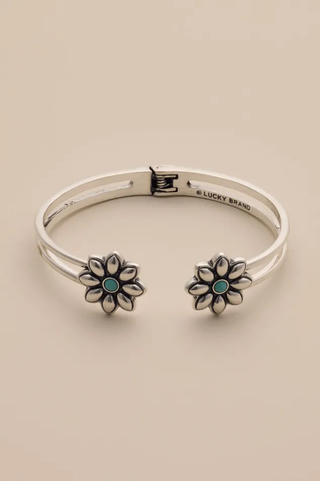Turq Daisy Hinge Cuff Bracelet Silver Women Lucky Brand Jewelry