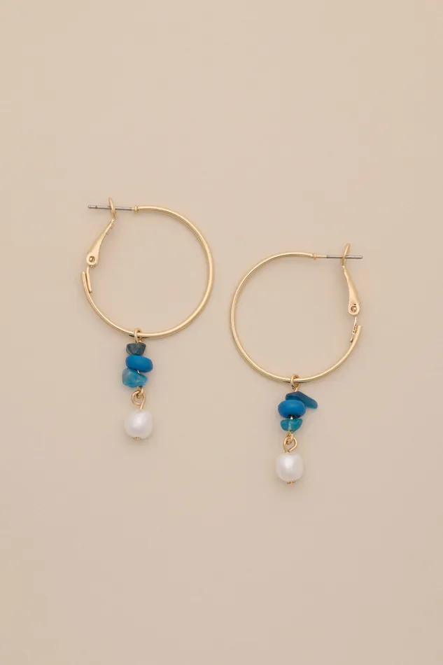 Turquoise And Pearl Hoop Earrings Gold Women Lucky Brand Jewelry