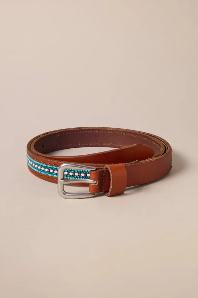 Turquoise Beaded Leather Belt 231 Tan Women Lucky Brand Belts