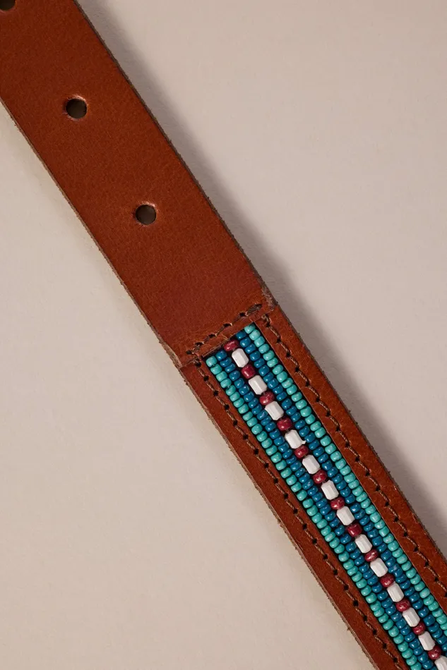 Turquoise Beaded Leather Belt 231 Tan Women Lucky Brand Belts