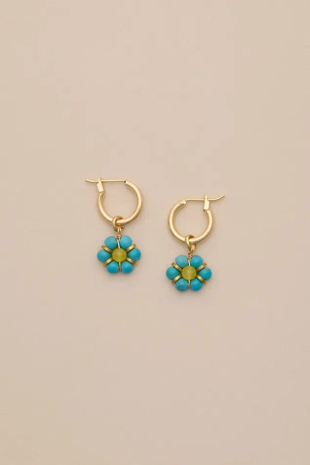 Turquoise Daisy Hoop Earring Gold Women Lucky Brand Jewelry