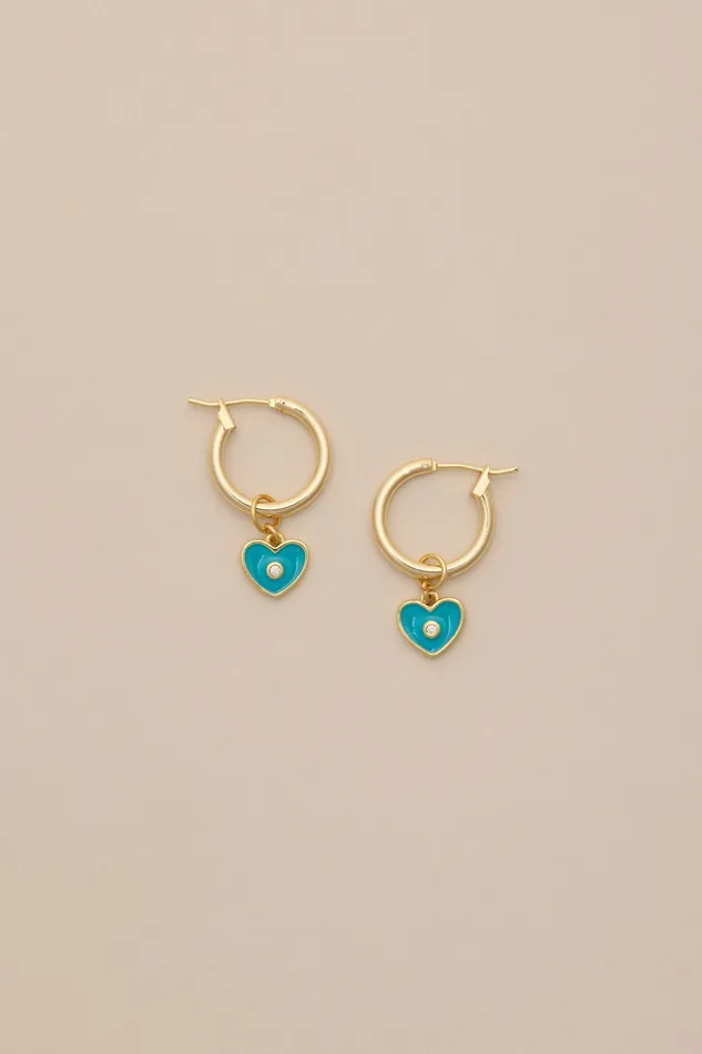 Turquoise Heart Charm Hoop Gold Women Lucky Brand Jewelry