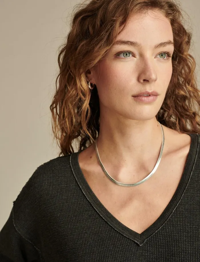 V Neck Long Sleeve Top Jet Black Women Lucky Brand Knit Tops