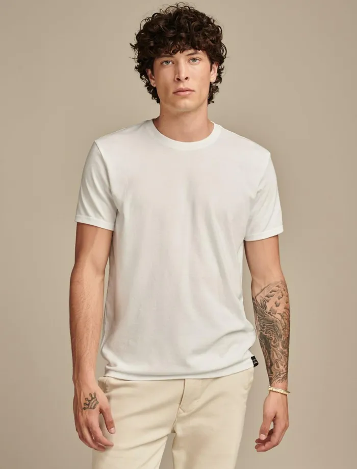 Venice Burnout Crew Neck Tee Bright White Men Lucky Brand Shirts and Tops