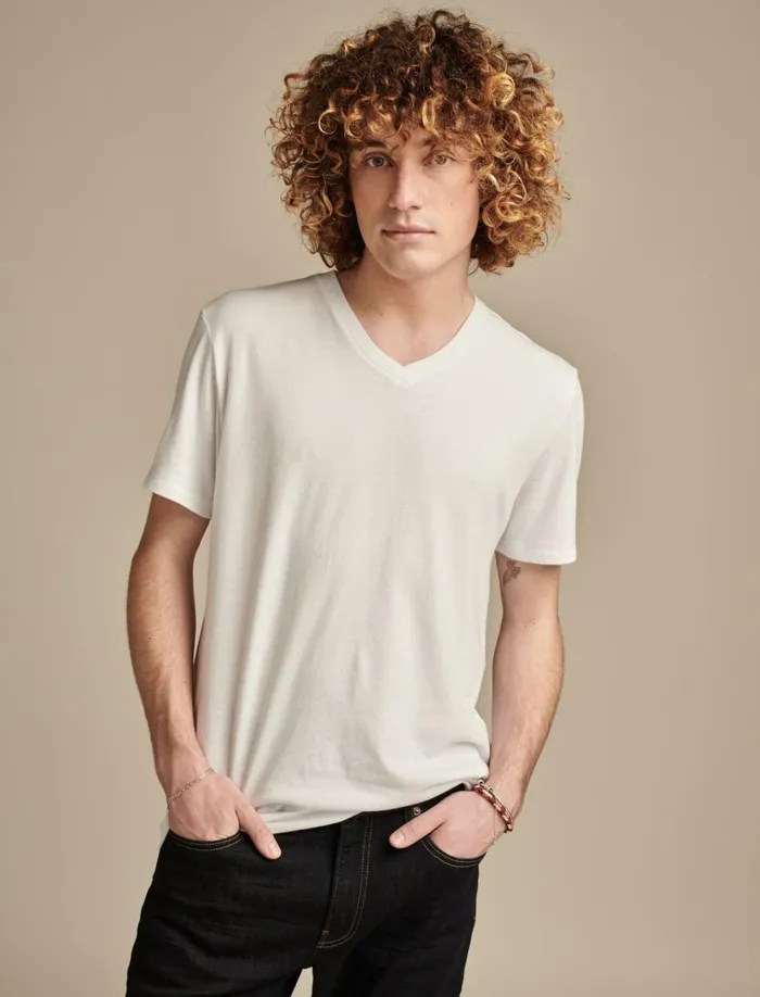Venice Burnout V Neck Tee Bright White Men Lucky Brand Shirts and Tops