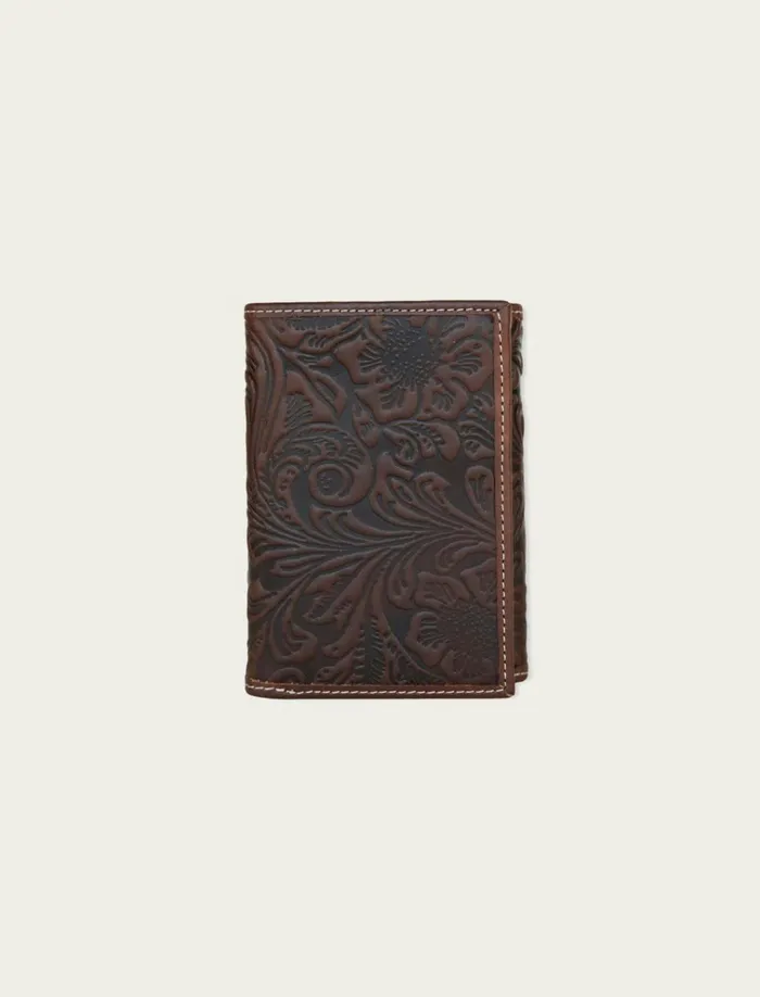 Western Embossed Leather Trifold Wallet Dark Brown Men Lucky Brand Bags and Wallets