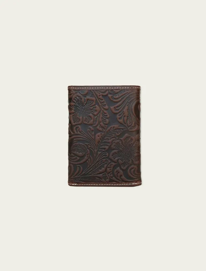 Western Embossed Leather Trifold Wallet Dark Brown Men Lucky Brand Bags and Wallets