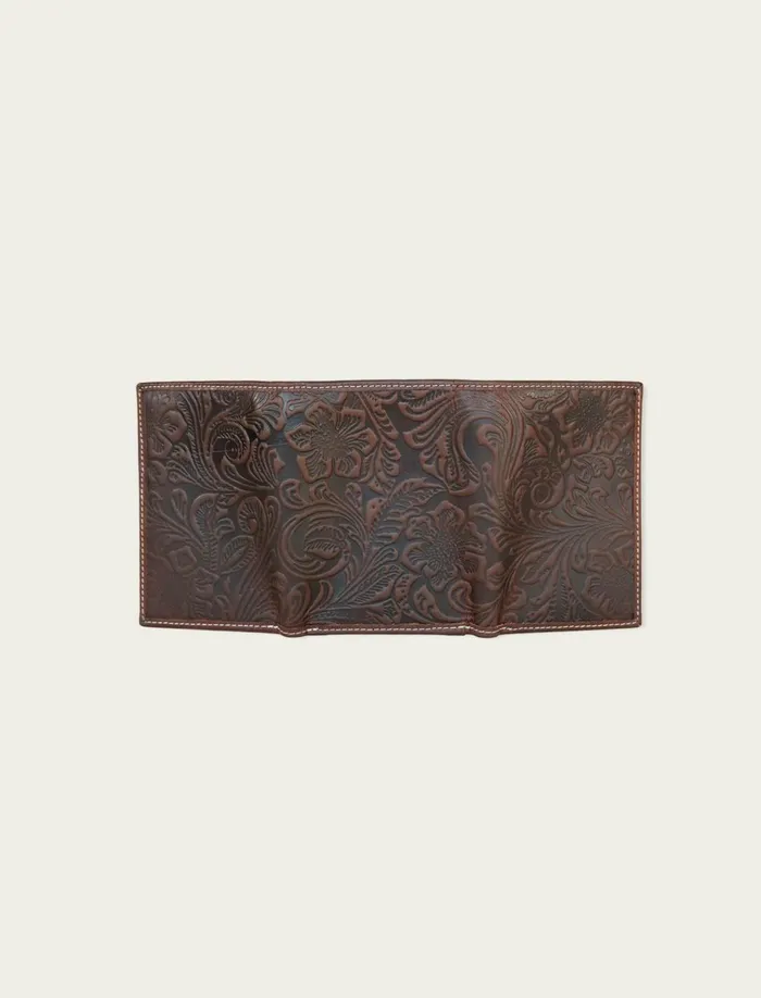 Western Embossed Leather Trifold Wallet Dark Brown Men Lucky Brand Bags and Wallets