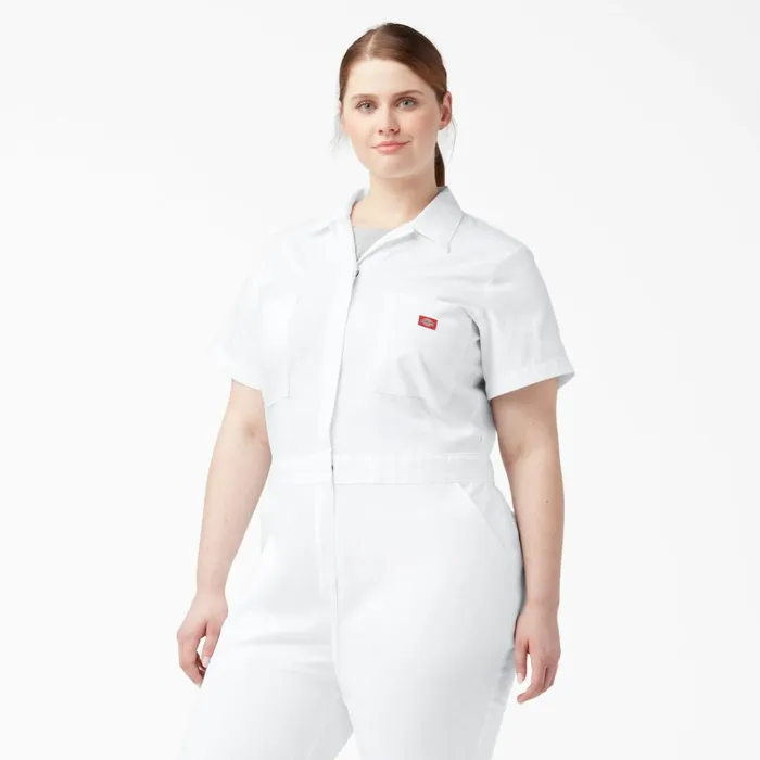 Women039s Plus FLEX Cooling TempiQ Short Sleeve Coveralls White White wh Women Dickies Coveralls