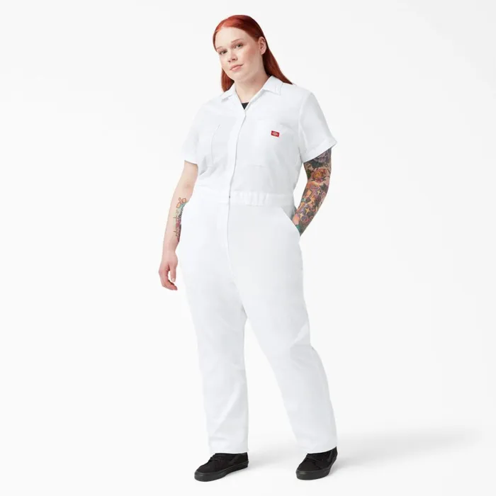Women039s Plus FLEX Cooling TempiQ Short Sleeve Coveralls White White wh Women Dickies Coveralls