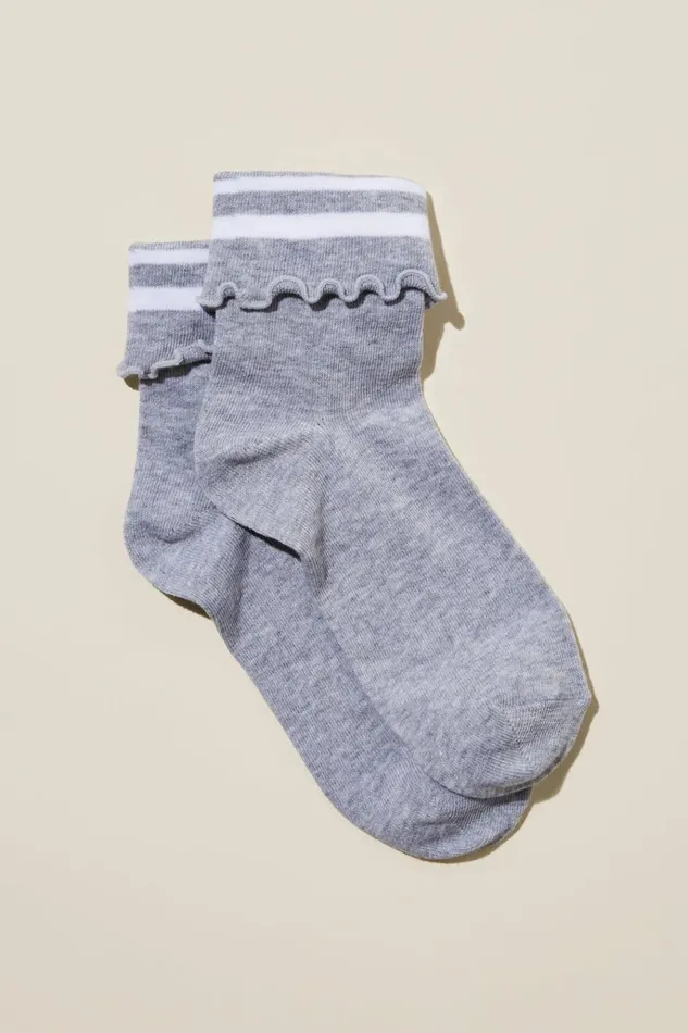 Women Accessories Cotton On Active Folded Frill Sock Grey Marle White