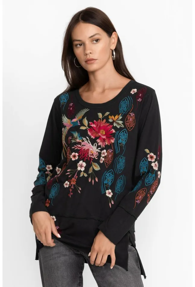 Women Ashira Raw Seam Long Sleeve Tee Black Johnny Was Tops