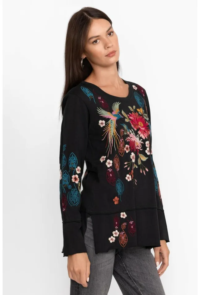 Women Ashira Raw Seam Long Sleeve Tee Black Johnny Was Tops
