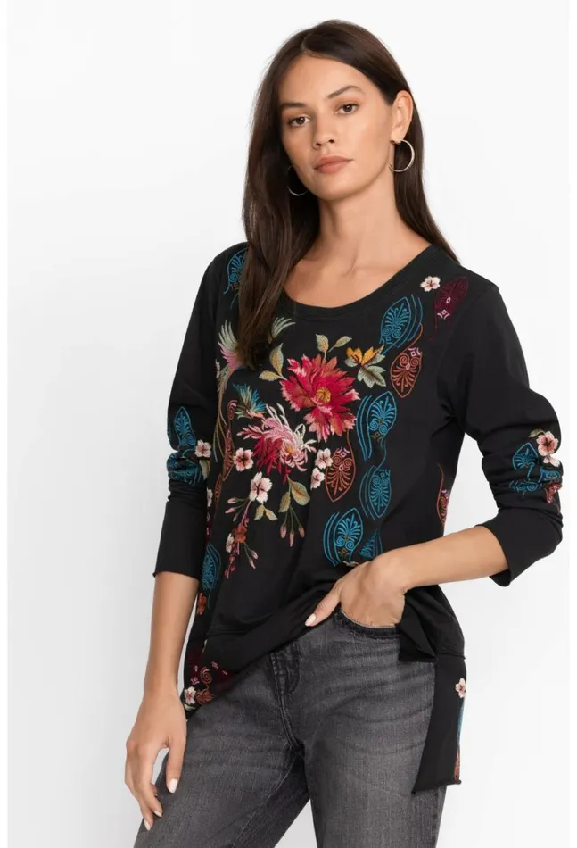 Women Ashira Raw Seam Long Sleeve Tee Black Johnny Was Tops