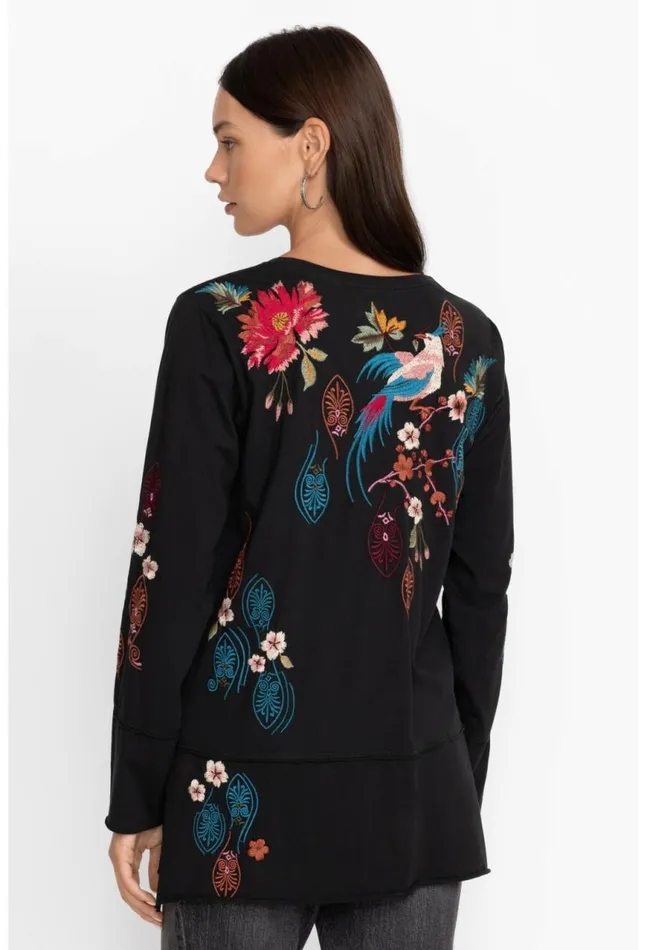 Women Ashira Raw Seam Long Sleeve Tee Black Johnny Was Tops