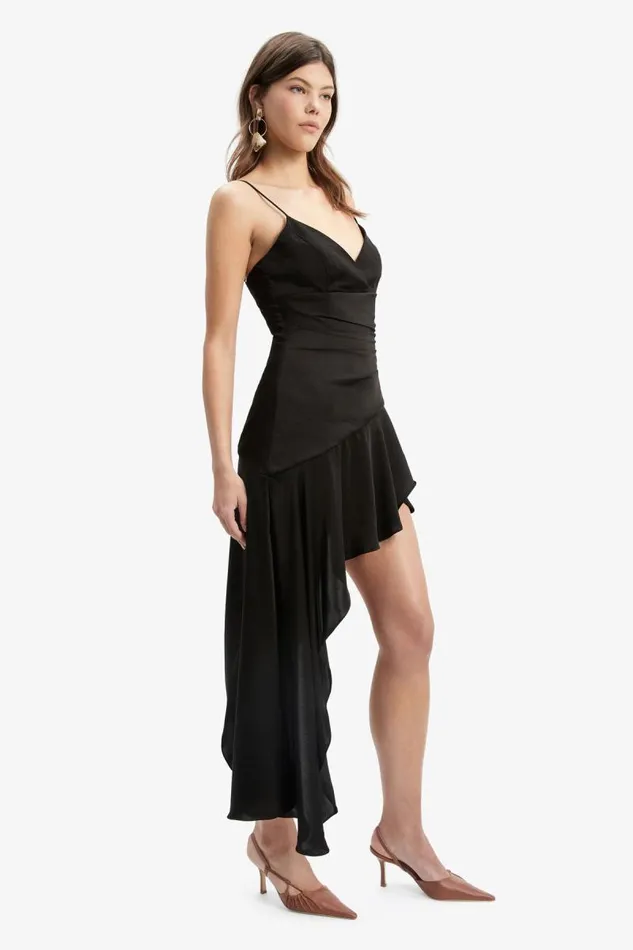 Women Bardot Day To Night Dresses Idres High Low Dress In Black
