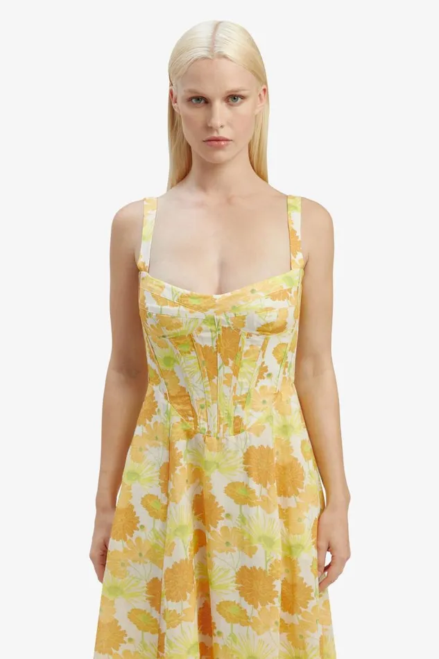 Women Bardot Day To Night Dresses Lilah Corset Midi Dress In Yellow Flr Women Bardot Day To Night Dresses Lilah Corset Midi Dress In Yellow Flr