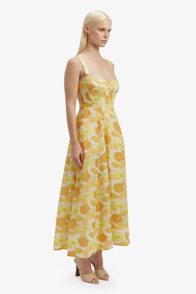 Women Bardot Day To Night Dresses Lilah Corset Midi Dress In Yellow Flr Women Bardot Day To Night Dresses Lilah Corset Midi Dress In Yellow Flr
