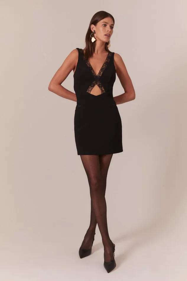 Women Bardot Day To Night Dresses Marzanna Lace Mini Dress In Black